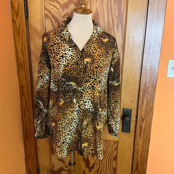 Vtg 90s oversized leopard blouse - Picture 3 of 9